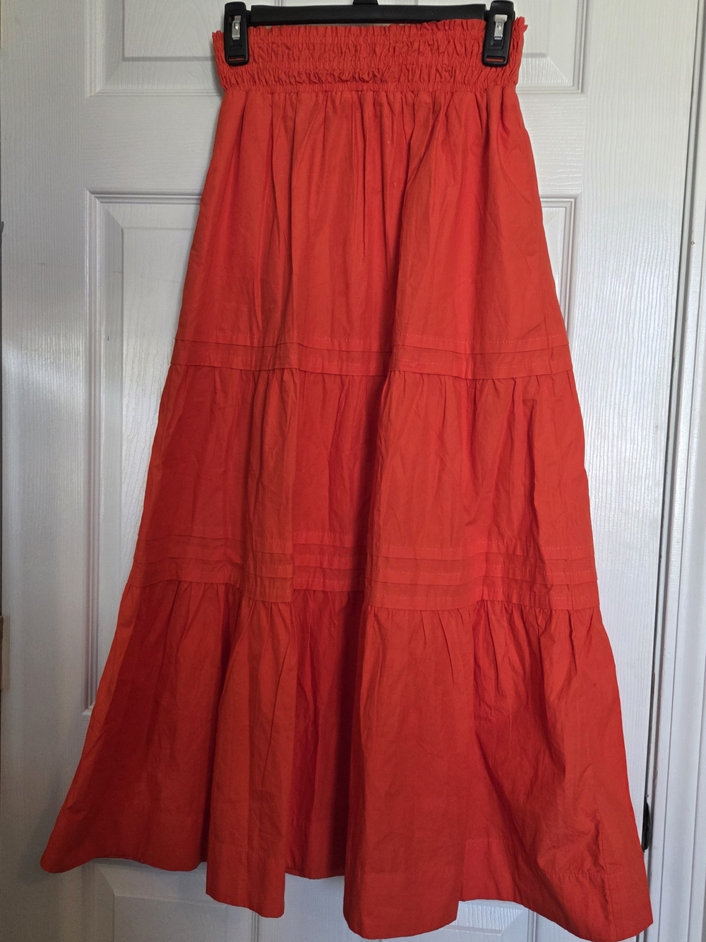 Quince Smocked Waist Tiered Maxi Skirt in Bright Orange